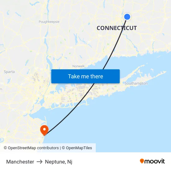 Manchester to Neptune, Nj map
