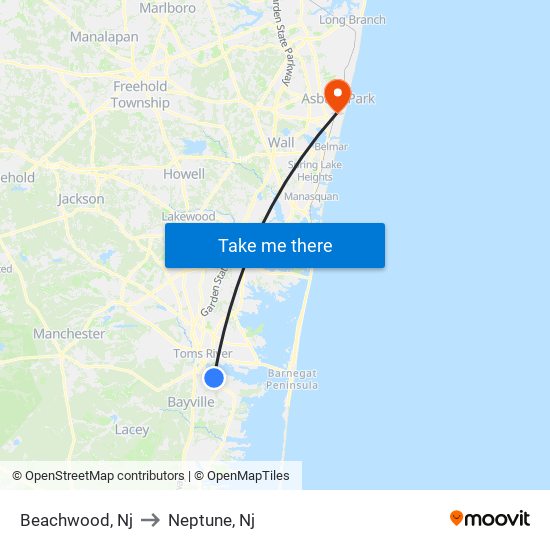 Beachwood, Nj to Neptune, Nj map