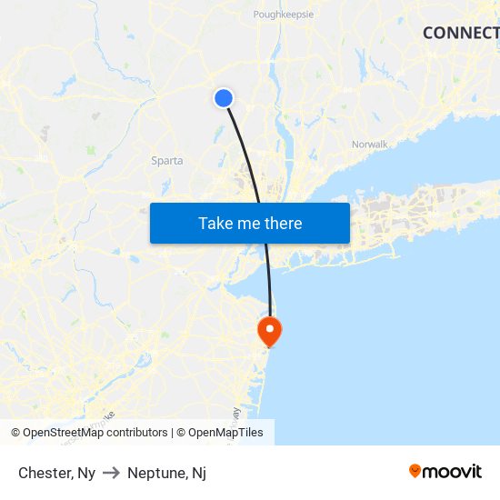 Chester, Ny to Neptune, Nj map