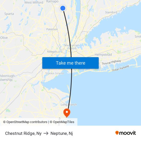 Chestnut Ridge, Ny to Neptune, Nj map