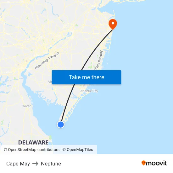 Cape May to Neptune map