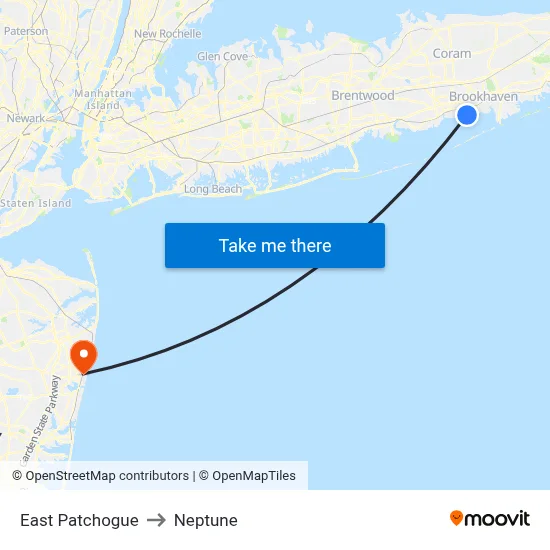 East Patchogue to Neptune map