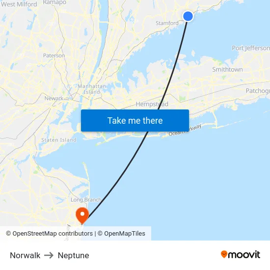 Norwalk to Neptune map