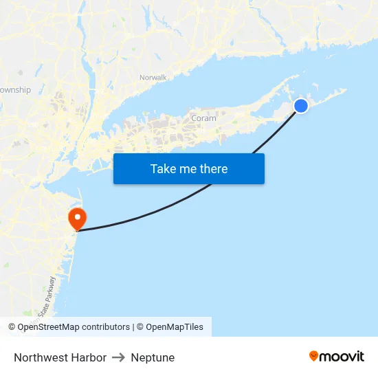 Northwest Harbor to Neptune map