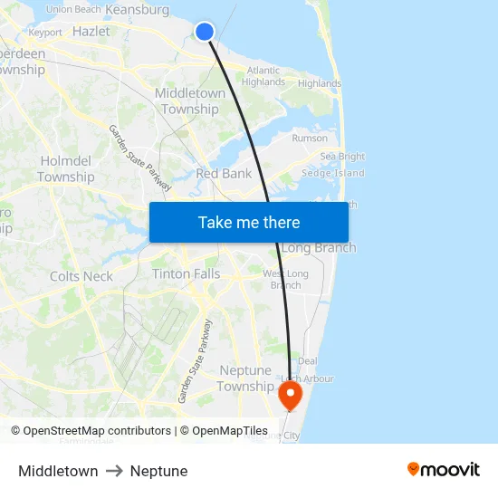 Middletown to Neptune map