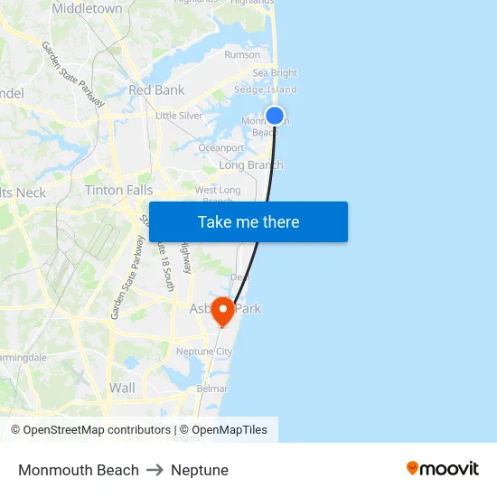 Monmouth Beach to Neptune map