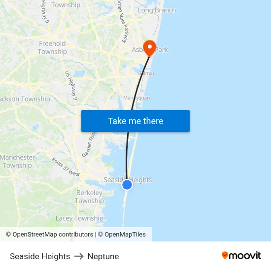 Seaside Heights to Neptune map