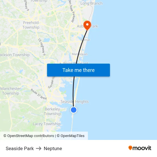 Seaside Park to Neptune map