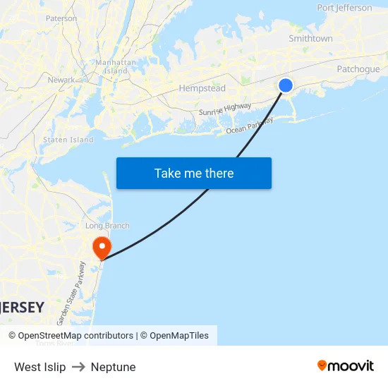 West Islip to Neptune map