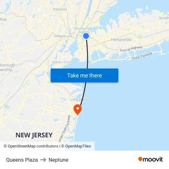 Queens Plaza to Neptune map