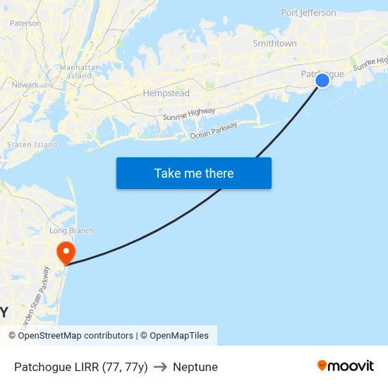 Patchogue LIRR (77, 77y) to Neptune map