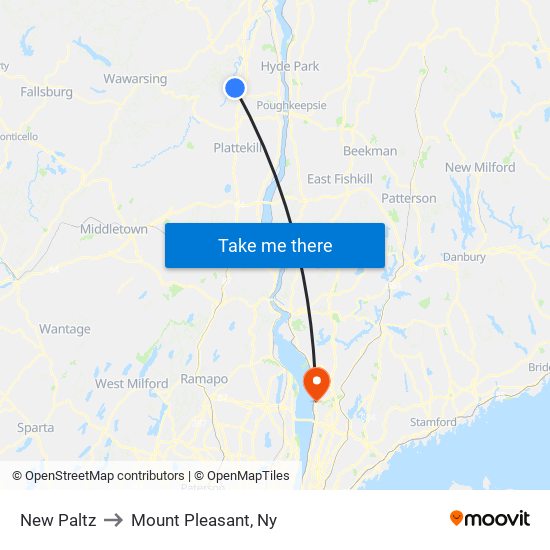 New Paltz to Mount Pleasant, Ny map