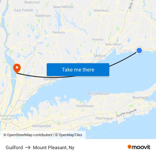 Guilford to Mount Pleasant, Ny map