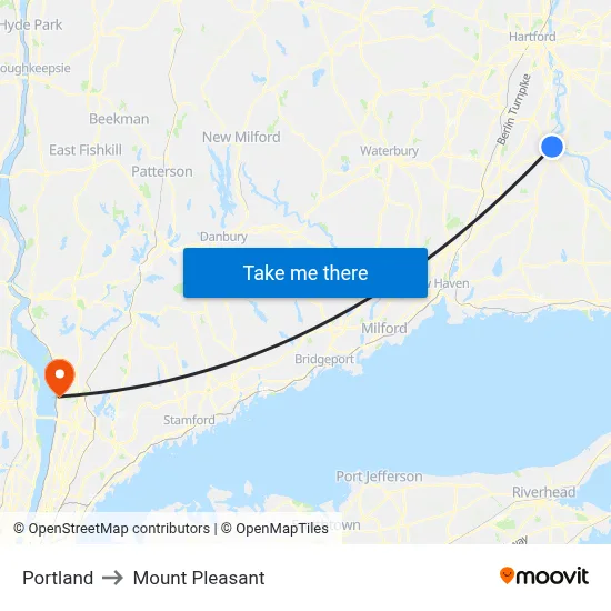 Portland to Mount Pleasant map