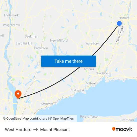 West Hartford to Mount Pleasant map