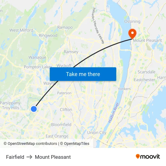 Fairfield to Mount Pleasant map