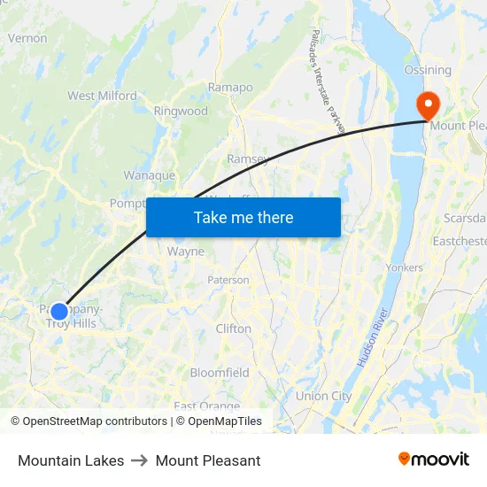 Mountain Lakes to Mount Pleasant map