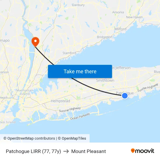 Patchogue LIRR (77, 77y) to Mount Pleasant map