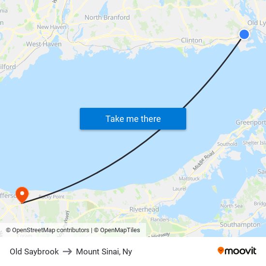 Old Saybrook to Mount Sinai, Ny map