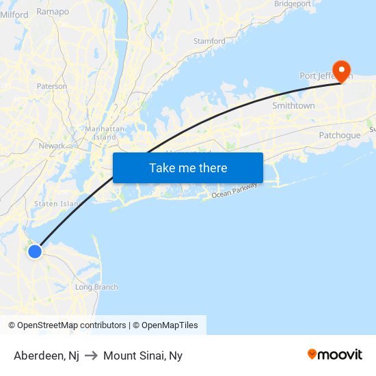 Aberdeen, Nj to Mount Sinai, Ny map