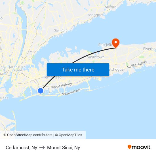 Cedarhurst, Ny to Mount Sinai, Ny map