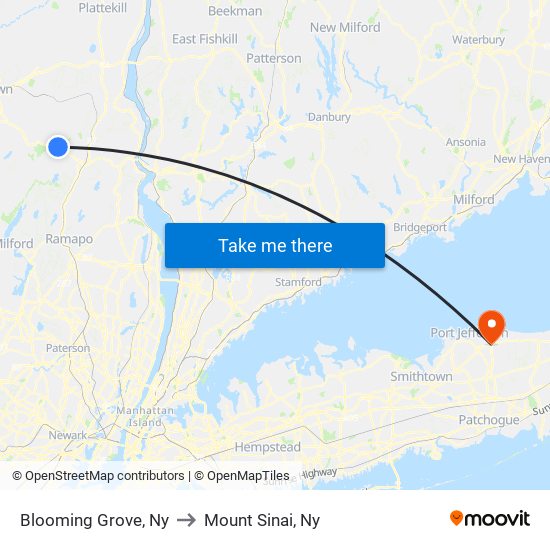 Blooming Grove, Ny to Mount Sinai, Ny map