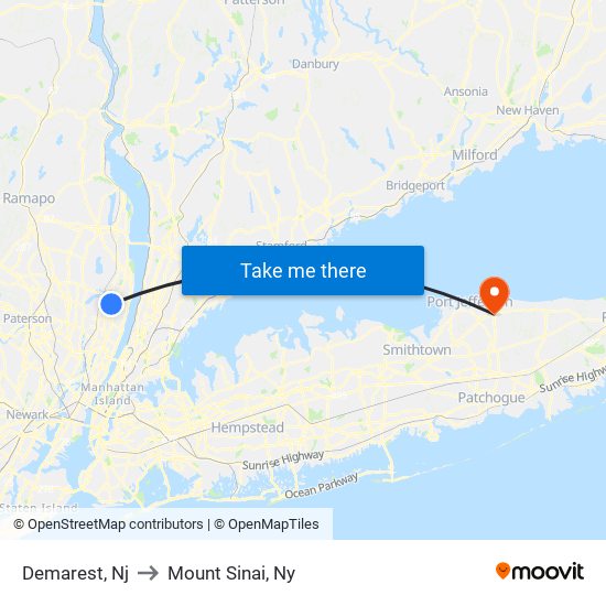 Demarest, Nj to Mount Sinai, Ny map