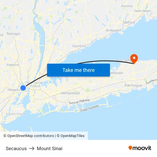 Secaucus to Mount Sinai map