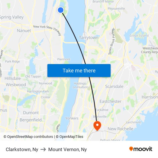 Clarkstown, Ny to Mount Vernon, Ny map