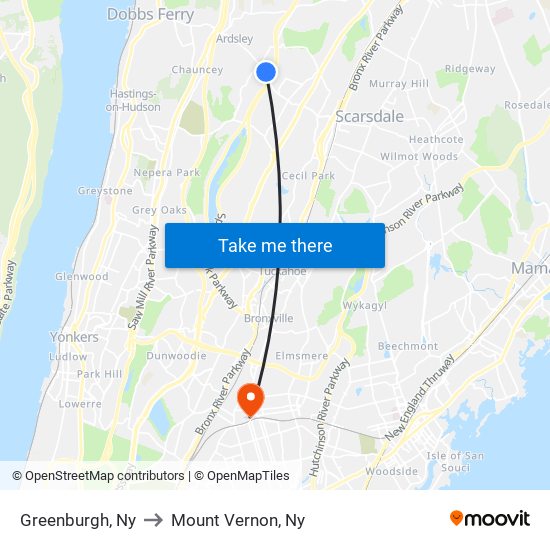 Greenburgh, Ny to Mount Vernon, Ny map