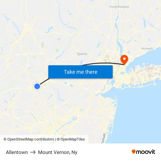 Allentown to Mount Vernon, Ny map