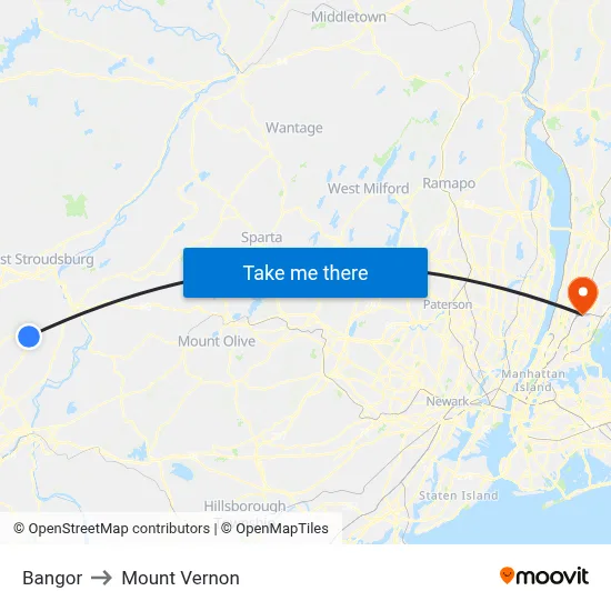 Bangor to Mount Vernon map