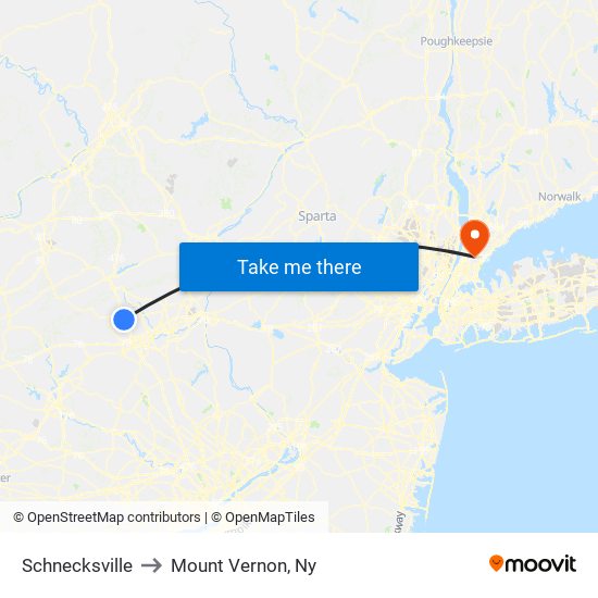 Schnecksville to Mount Vernon, Ny map