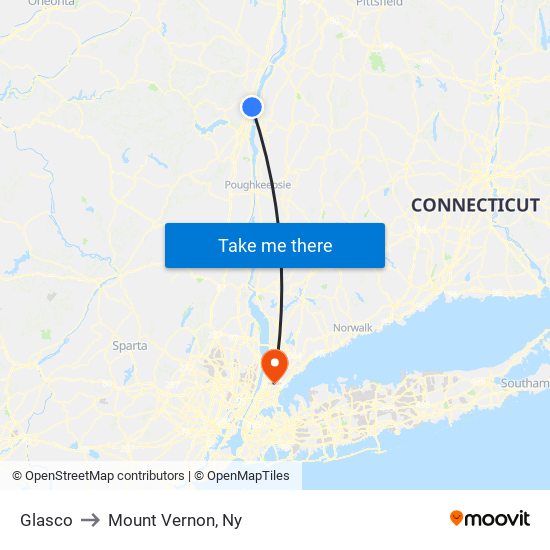 Glasco to Mount Vernon, Ny map