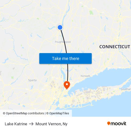 Lake Katrine to Mount Vernon, Ny map