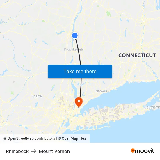 Rhinebeck to Mount Vernon map