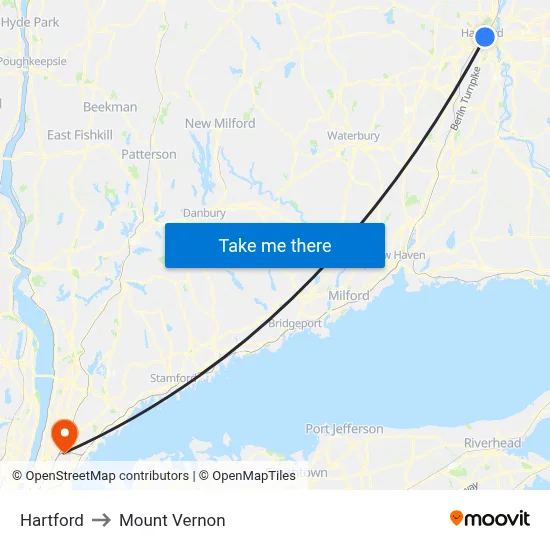 Hartford to Mount Vernon map