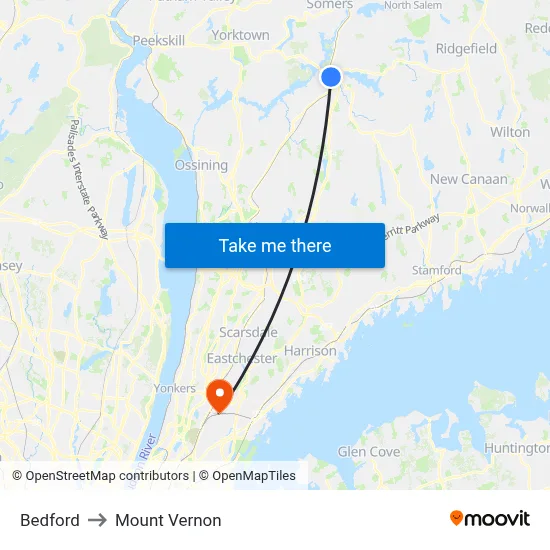 Bedford to Mount Vernon map