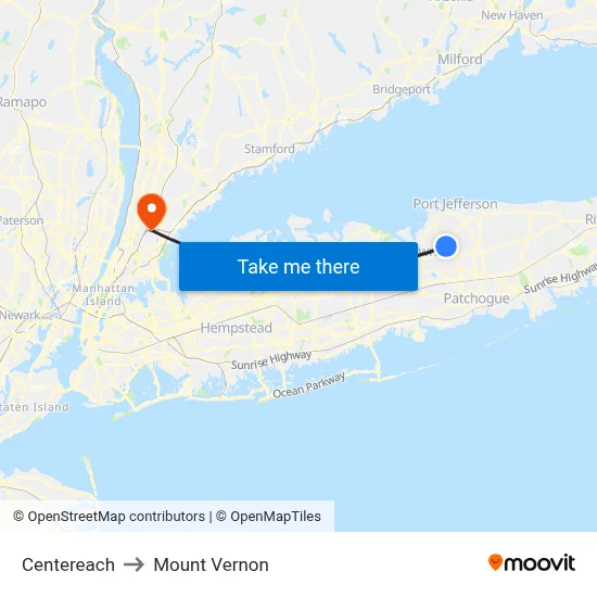 Centereach to Mount Vernon map