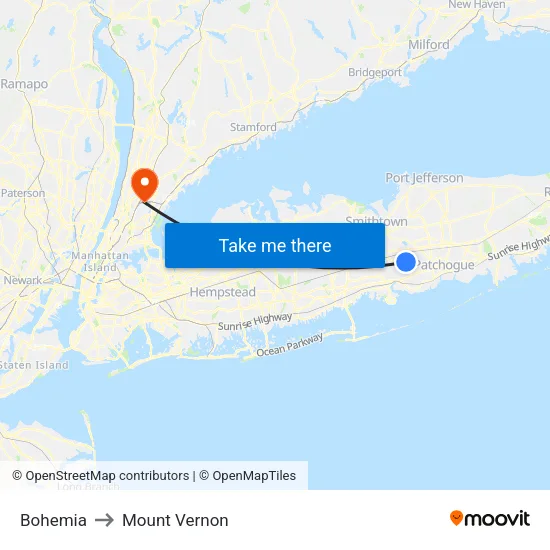Bohemia to Mount Vernon map