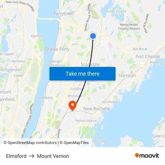 Elmsford to Mount Vernon map