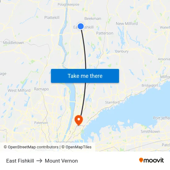 East Fishkill to Mount Vernon map