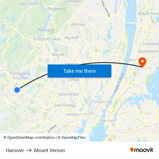 Hanover to Mount Vernon map