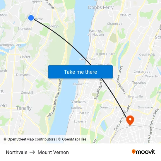 Northvale to Mount Vernon map