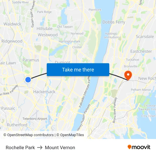 Rochelle Park to Mount Vernon map