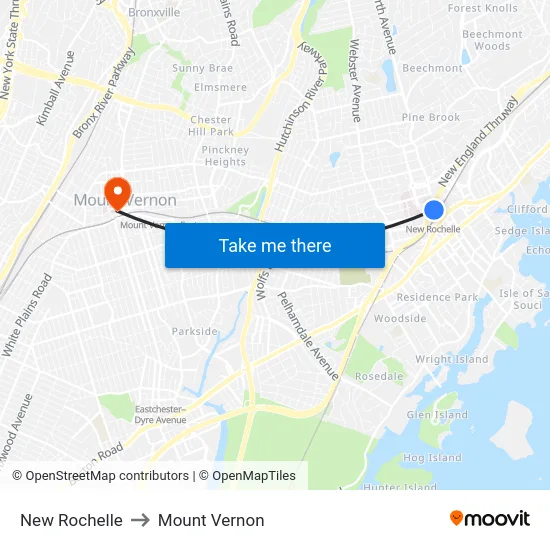 New Rochelle to Mount Vernon map