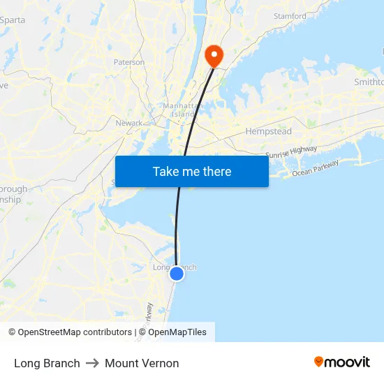 Long Branch to Mount Vernon map