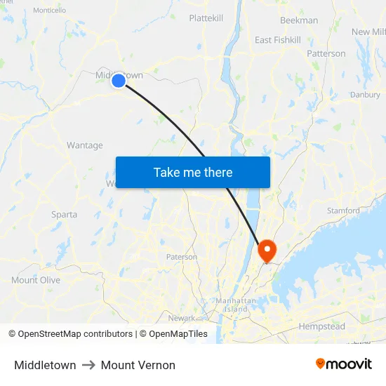 Middletown to Mount Vernon map