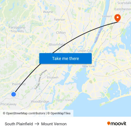 South Plainfield to Mount Vernon map