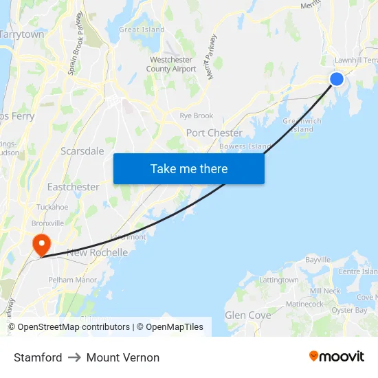 Stamford to Mount Vernon map